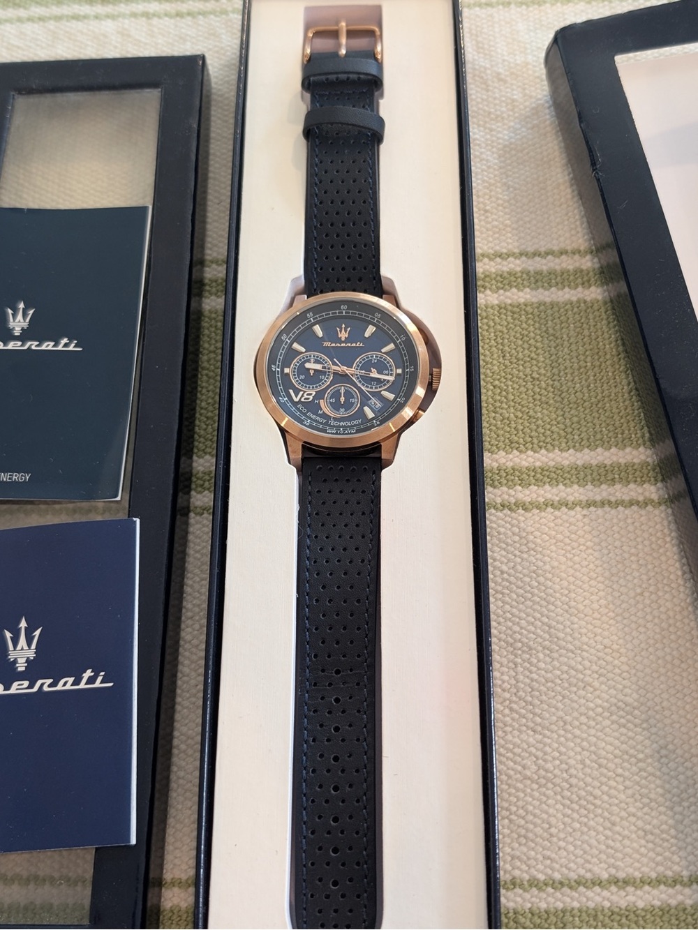 Black Strap Rose Gold Case Chronograph Watch